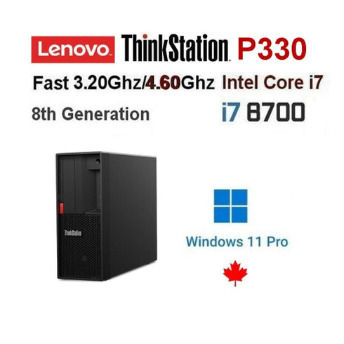 Lenovo ThinkStation P330 Tower, Intel® Core™ i7-8700 Processor 12M Cache, up to 4.60 GHz, 64 GB RAM, 1000 gb Nvme ssd, NVIDIA® QUADRO® P2200 5 gb Graphic, WIFI, Windows 11 Pro, Refurbished Grade A